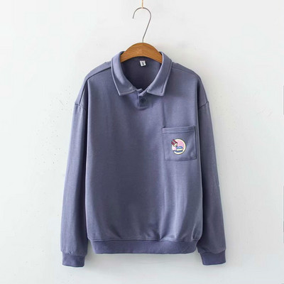 Alkalmi női pulóver klasszikus gallérral és zsebbel kék és rózsaszín színben