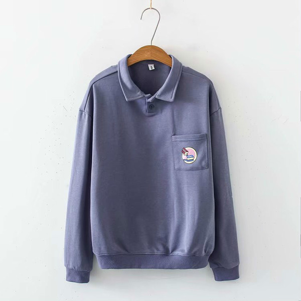 Alkalmi női pulóver klasszikus gallérral és zsebbel kék és rózsaszín színben