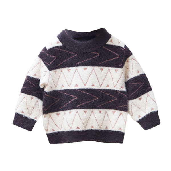 Μοντέρνο παιδικό πουλόβερ για αγόρια σε δύο χρώματα με οβάλ ντεκολτέ