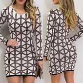 Rochie moderna de dama cu model colorat si maneci lungi