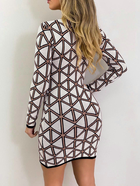 Rochie moderna de dama cu model colorat si maneci lungi