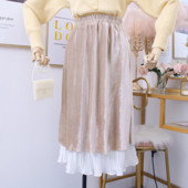 Μοντέρνο  γυναικεία φούστα από  βελούδο σε μπεζ, μπλε, μαύρο και ροζ χρώμα