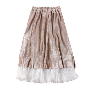 Μοντέρνο  γυναικεία φούστα από  βελούδο σε μπεζ, μπλε, μαύρο και ροζ χρώμα