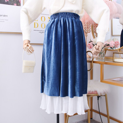 Μοντέρνο  γυναικεία φούστα από  βελούδο σε μπεζ, μπλε, μαύρο και ροζ χρώμα