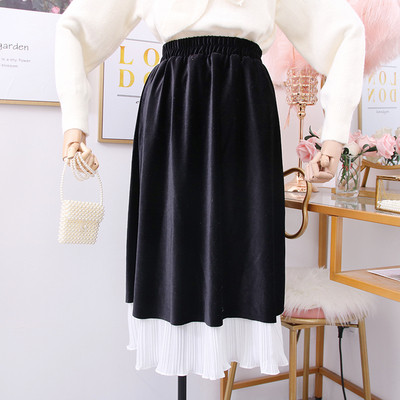 Μοντέρνο  γυναικεία φούστα από  βελούδο σε μπεζ, μπλε, μαύρο και ροζ χρώμα