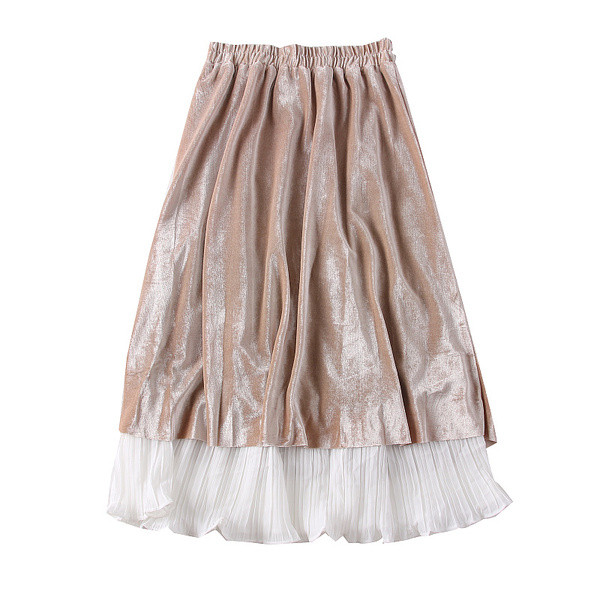 Μοντέρνο  γυναικεία φούστα από  βελούδο σε μπεζ, μπλε, μαύρο και ροζ χρώμα