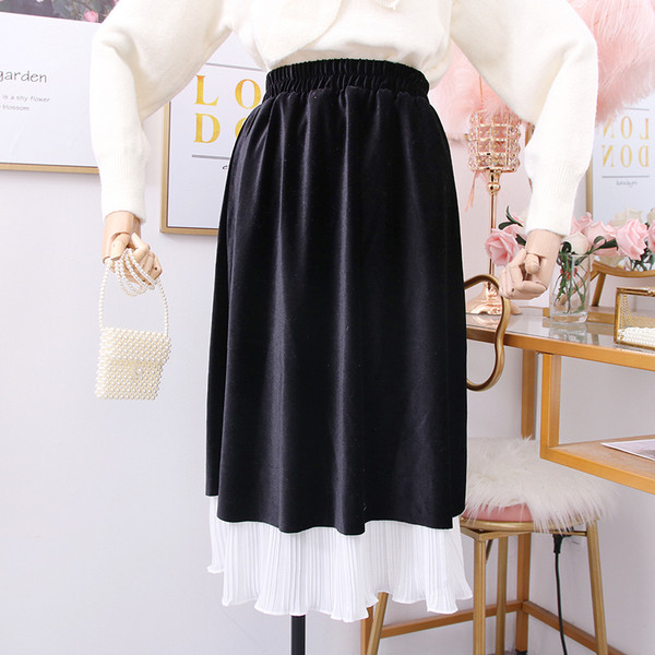 Μοντέρνο  γυναικεία φούστα από  βελούδο σε μπεζ, μπλε, μαύρο και ροζ χρώμα