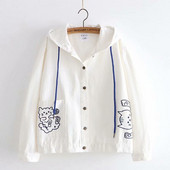 Geaca de toamna casual de dama cu gluga si aplicatie in alb si roz