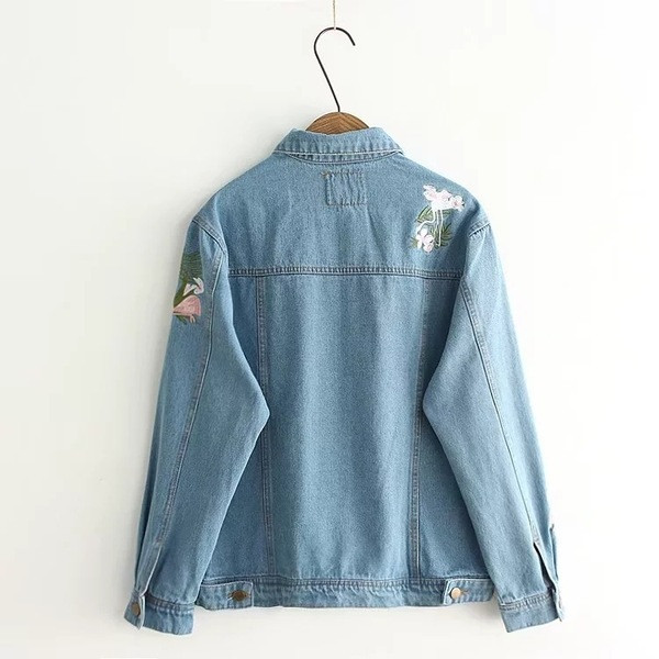 Jachetă de damă modernă din denim cu broderie în albastru