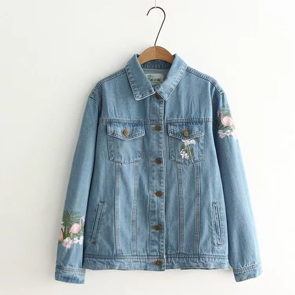 Jachetă de damă modernă din denim cu broderie în albastru