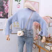 Pulover de dama model nou cu guler polo jos in albastru, alb, negru si roz