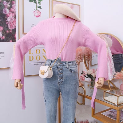 Pulover de dama model nou cu guler polo jos in albastru, alb, negru si roz