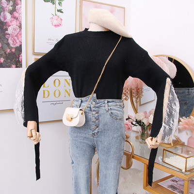 Pulover de dama model nou cu guler polo jos in albastru, alb, negru si roz