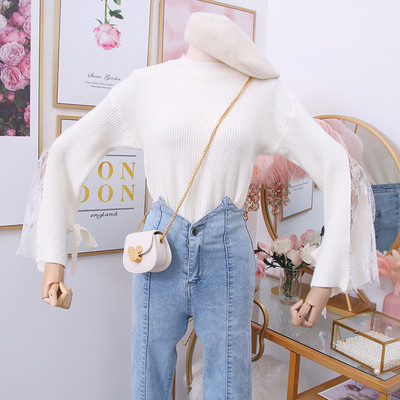 Pulover de dama model nou cu guler polo jos in albastru, alb, negru si roz