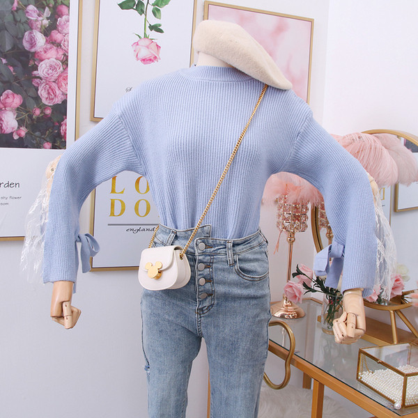 Pulover de dama model nou cu guler polo jos in albastru, alb, negru si roz