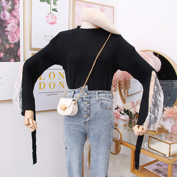 Pulover de dama model nou cu guler polo jos in albastru, alb, negru si roz