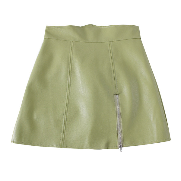 Νέο μοντέλο γυναικεία φούστα από οικολογικό δέρμα με φερμουάρ σε κόκκινο, μαύρο και πράσινο χρώμα