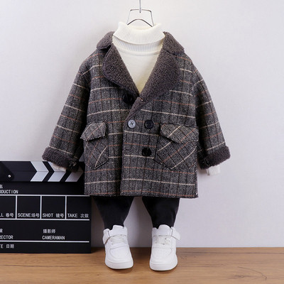 Κομψό παιδικό παλτό για αγόρια σε γκρι και καφέ χρώματα