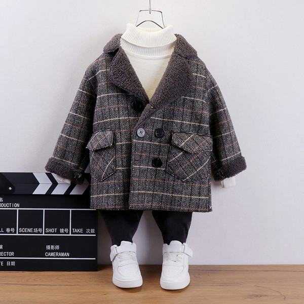 Κομψό παιδικό παλτό για αγόρια σε γκρι και καφέ χρώματα