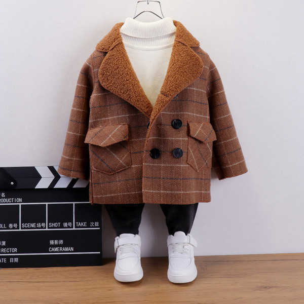 Κομψό παιδικό παλτό για αγόρια σε γκρι και καφέ χρώματα