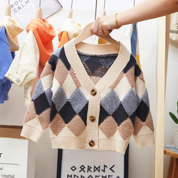 Μοντέρνα παιδική ζακέτα για αγόρια με V-λαιμόκοψη και κουμπιά