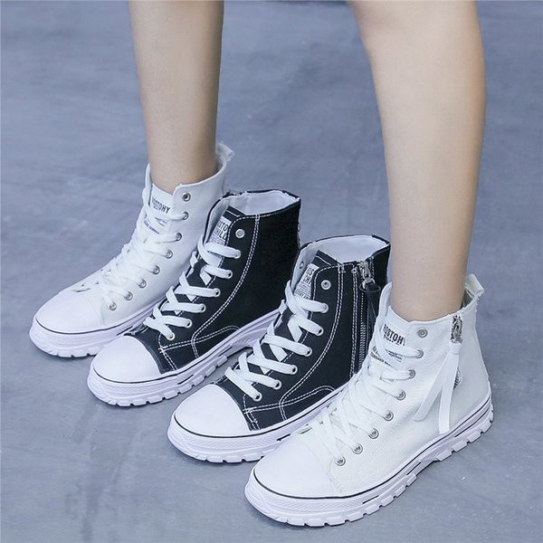 Adidasi casual dama cu sireturi si fermoar in alb-negru