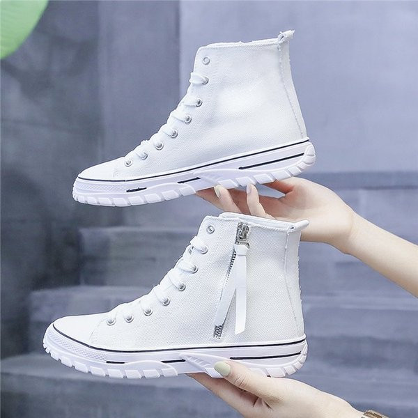 Adidasi casual dama cu sireturi si fermoar in alb-negru