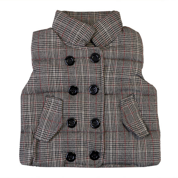 Kockás gyerekmellény fiúknak szürke gombokkal