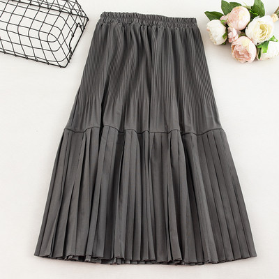 Fusta casual de dama cu talie inalta in negru, bej gri