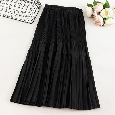 Fusta casual de dama cu talie inalta in negru, bej gri