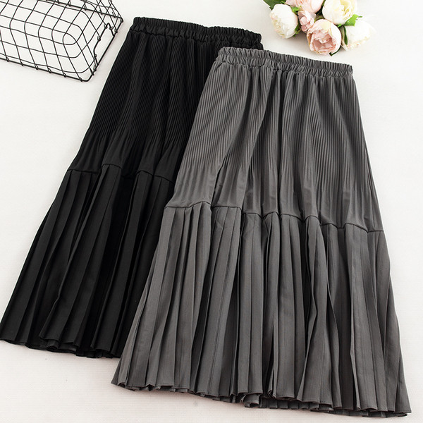 Fusta casual de dama cu talie inalta in negru, bej gri