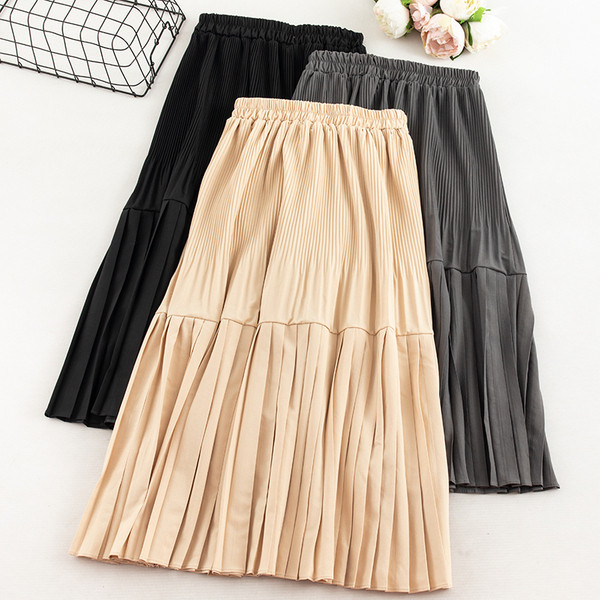 Fusta casual de dama cu talie inalta in negru, bej gri