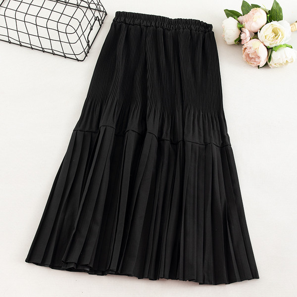 Fusta casual de dama cu talie inalta in negru, bej gri