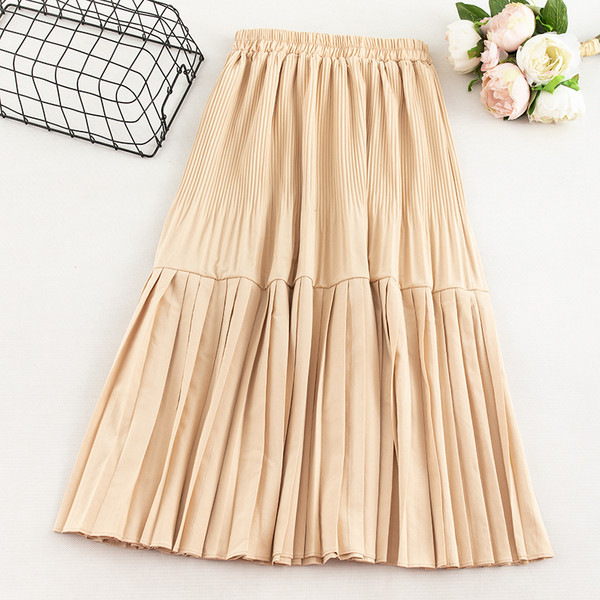 Fusta casual de dama cu talie inalta in negru, bej gri