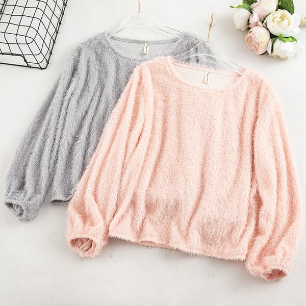 Γυναικείο πουλόβερ με οβάλ λαιμόκοψη και μακρύ μανίκι σε πέντε χρώματα