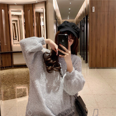 Bluză lungă de damă modernă în două culori cu decolteu spitz