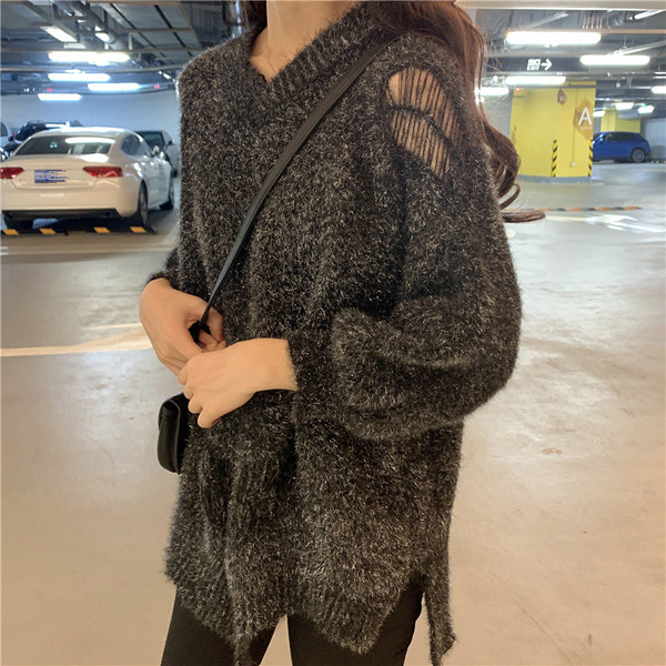 Bluză lungă de damă modernă în două culori cu decolteu spitz