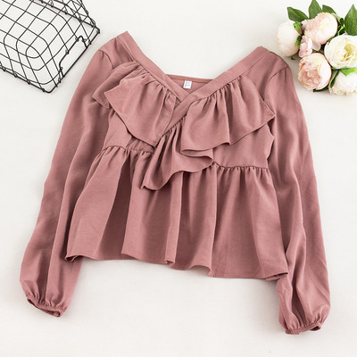 Γυναικεία casual μπλούζα με μακριά μανίκια και λαιμόκοψη σε διάφορα χρώματα