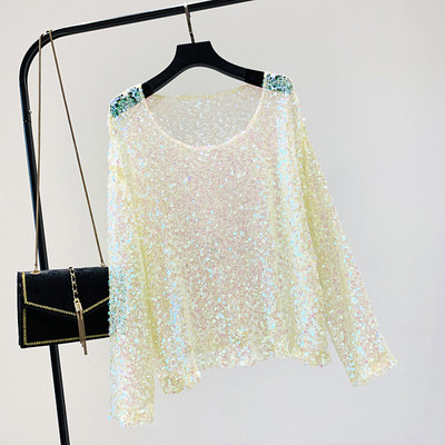 Bluza moderna de dama cu decolteu rotund si efect stralucitor