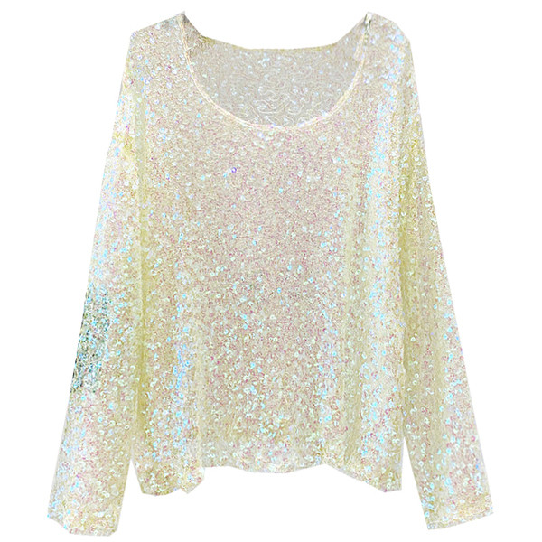 Bluza moderna de dama cu decolteu rotund si efect stralucitor