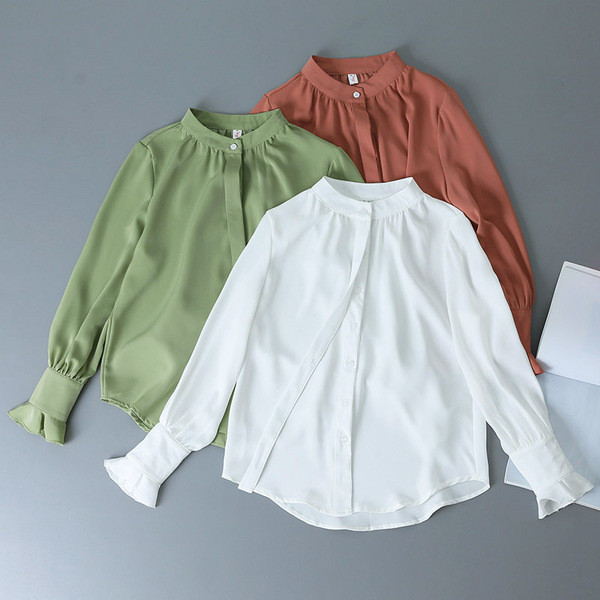 Camasa de dama model nou cu nasturi in alb, verde si roz