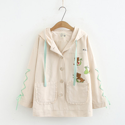 Μπουφάν γυναικείο για το φθινόπωρο με κουμπιά και κουκούλα σε μπεζ, ροζ και μπλε χρώμα