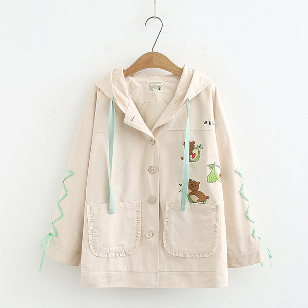 Μπουφάν  γυναικείο για το φθινόπωρο με κουμπιά και κουκούλα σε μπεζ, ροζ και μπλε χρώμα