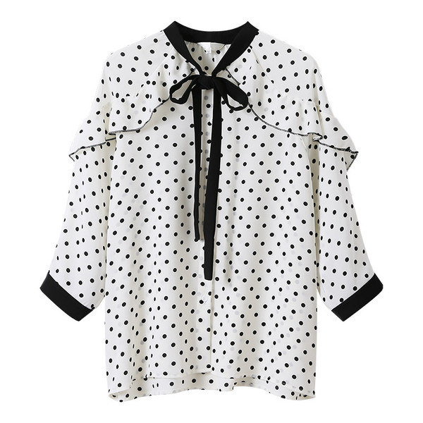 Cămașă de damă cu mâneci 3/4 și panglică alb-negru