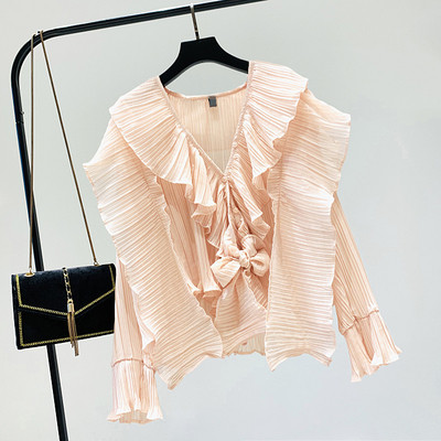 Γυναικεία κομψή μπλούζα με λαιμόκοψη στο άσπρο, ροζ και κίτρινο χρώμα