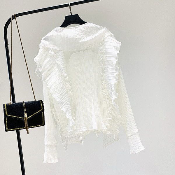 Γυναικεία κομψή μπλούζα με λαιμόκοψη στο άσπρο, ροζ και κίτρινο χρώμα