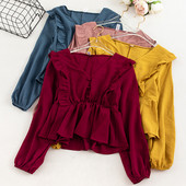 Μοντέρνα γυναικεία μπλούζα με λαιμόκοψη και κουμπιά σε διάφορα χρώματα