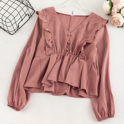 Μοντέρνα γυναικεία μπλούζα με λαιμόκοψη και κουμπιά σε διάφορα χρώματα