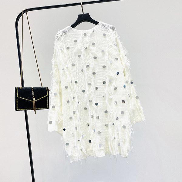 Νέο μοντέλο γυναικείο πουλόβερ με πούλιες και O-λαιμόκοψη