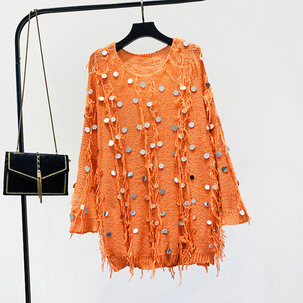 Νέο μοντέλο γυναικείο πουλόβερ με πούλιες και O-λαιμόκοψη